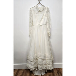 Vintage Bridal Originals Women's Long Sleeve Lace Ivory Wedding Dress, Sz Med